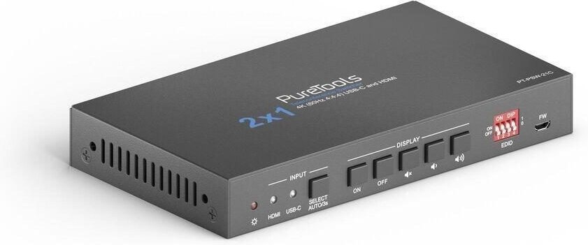 PureTools - 2x1 Telekonferenz Switcher USB C und HDMI Eingang und HDMI Ausgang, 4K (60Hz 4:4:4), USB-C Aufladung bis zu