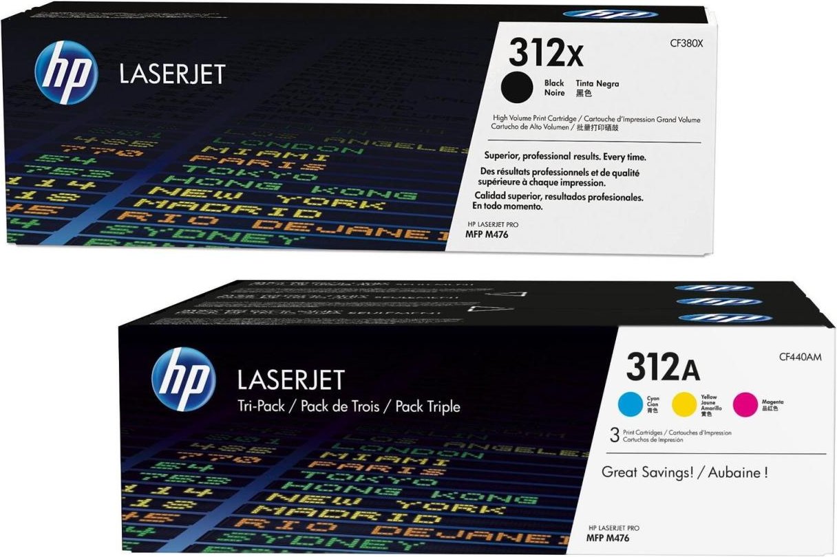 HP Original 312X/ 312A Toner 4er Set schwarz hohe Kapazität, cyan, magenta, gelb