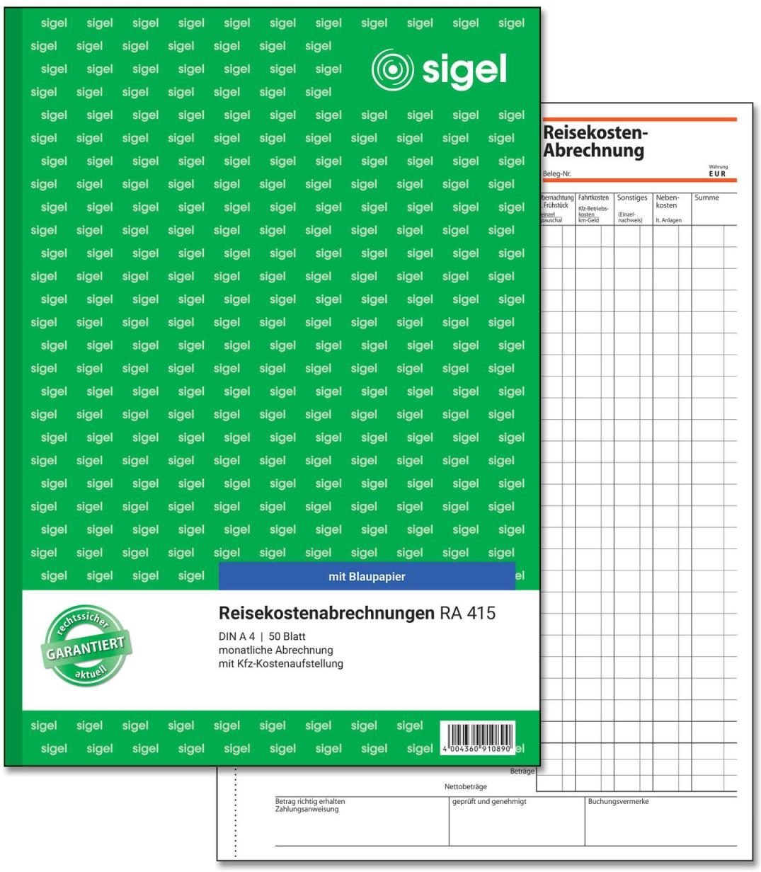 SIGEL Formularbuch Reisekostenabrechnung monatlich DIN A4 1x 50 Seiten