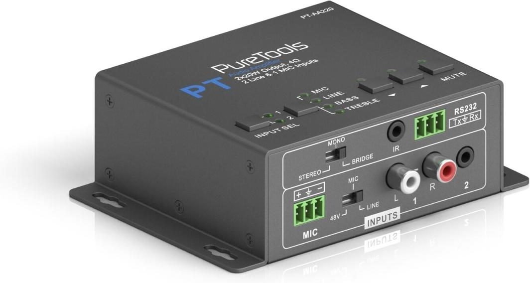 Thumbnail - PureTools - Audio Verstärker 2x20W (Klasse D), 2 Leitungseingänge & 1 MIC Eingang