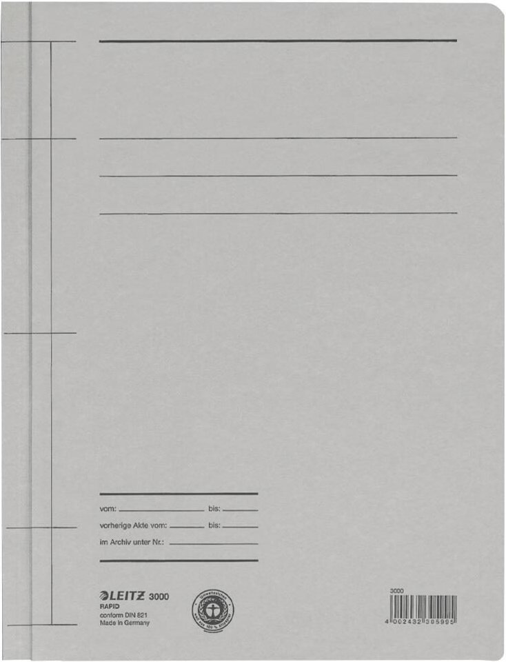 LEITZ Schnellhefter DIN A4 Stabiler Manila-Karton grau