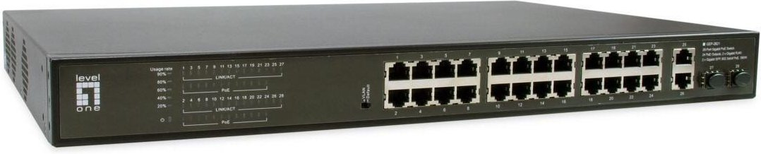 LevelOne Switch 28 Gigabit Ethernet-Ports mit 24 PoE-Ports 390W, 2 Gigabit SFP, 2 Gigabit Ports (GEP-2821)