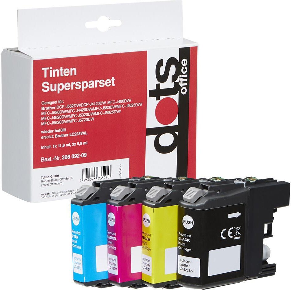 dots Druckerpatronen kompatibel zu brother LC-223BK, LC-223C, LC-223M, LC-223Y, 4er-Set schwarz, cyan, magenta, gelb