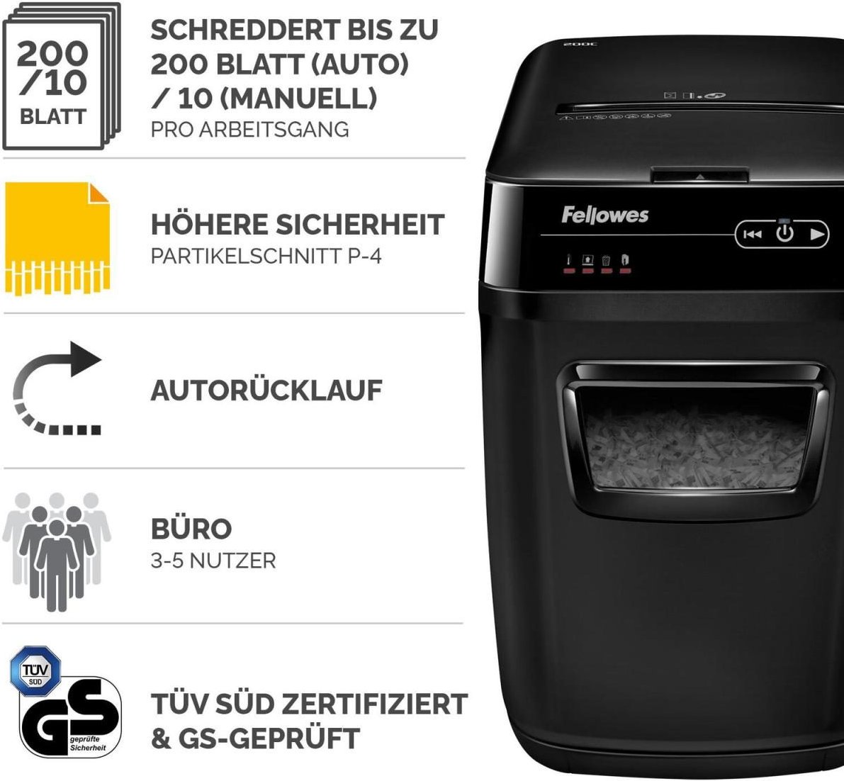 Fellowes Automax 200c Aktenvernichter mit Partikelschnitt