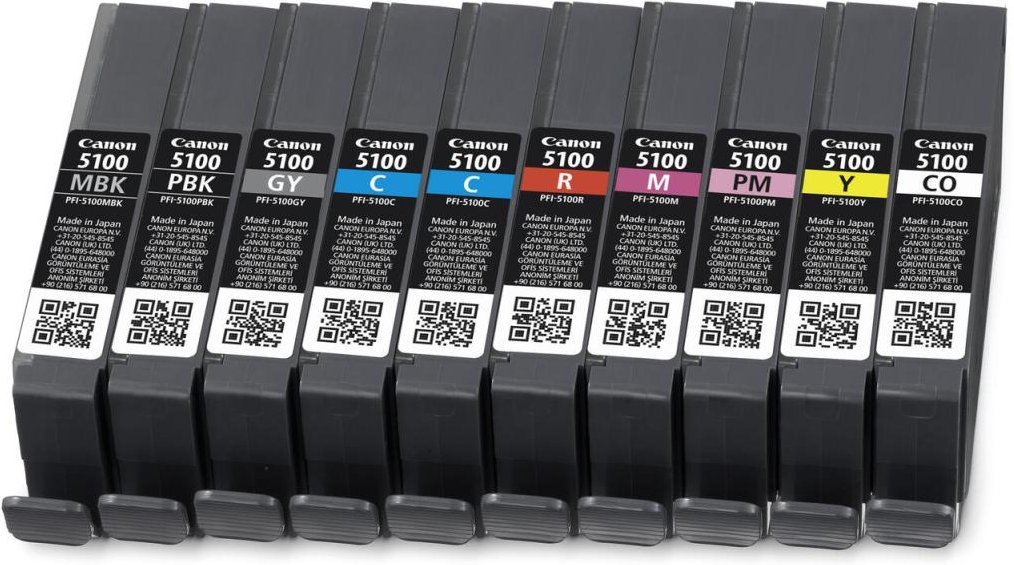 Canon Original PFI-5100 Druckerpatronen - 10er Set Multipack C, M, Y, PBK, MBK, GY, PC, PM, R, CO