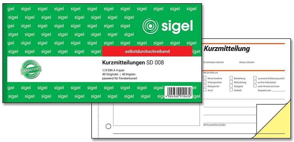 Thumbnail - sigel Kurzmitteilung Formularbuch SD008 - 2 x 40 Blatt