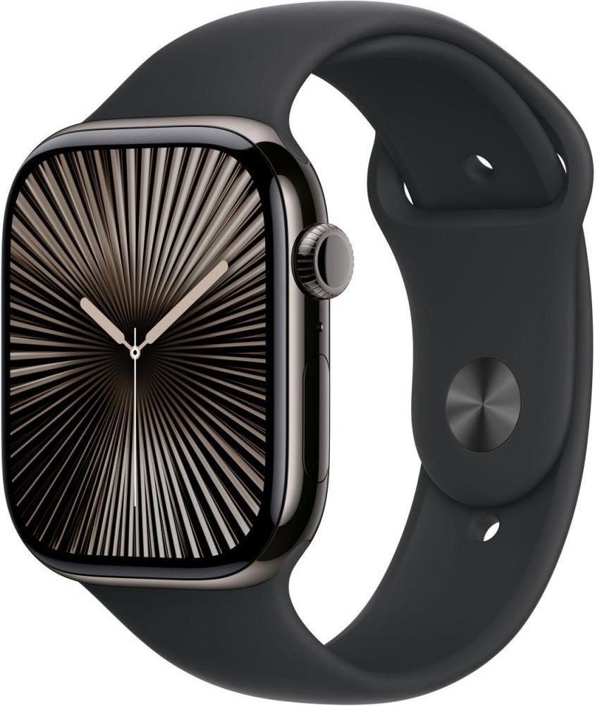 Apple Watch Series 10 Titan Schiefer (GPS + Cellular) 46mm (Sportarmband schwarz) M/L