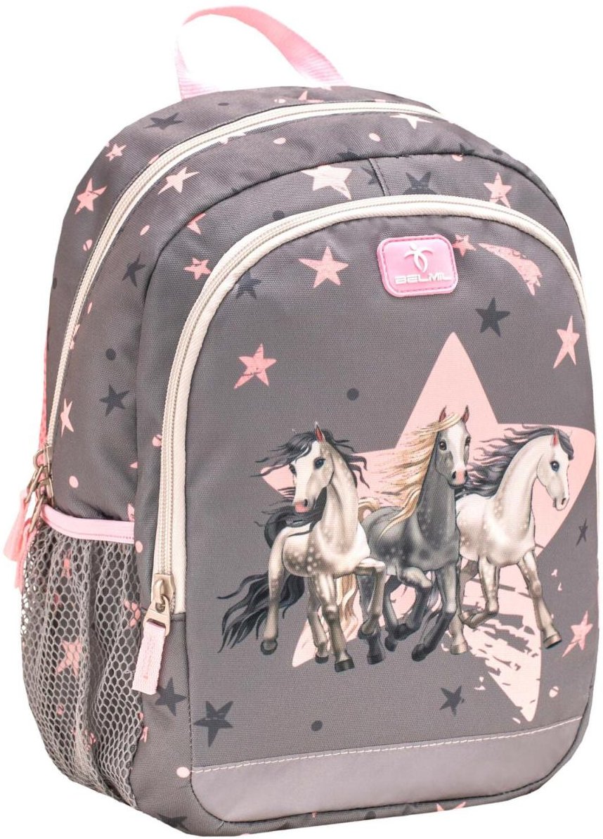 BELMIL® Kindergartenrucksack Kiddy Plus Star Horses 23,0 x 13,0 x 33,0 cm grau/rosa 12,0 l