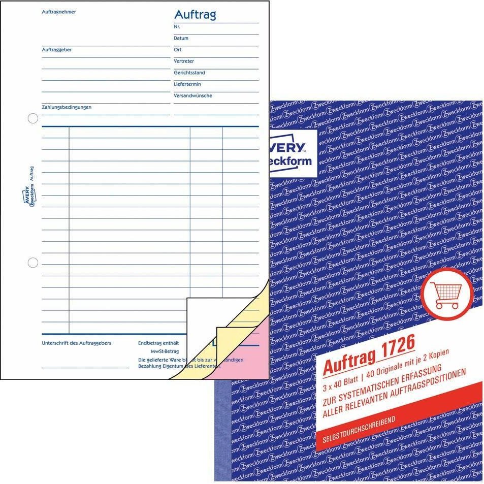 Thumbnail - AVERY Zweckform Auftrag Formularbuch 1726 - 3 x 40 Blatt