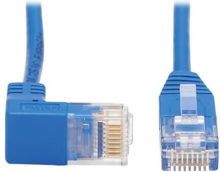 Eaton Tripp Lite Series Down-Angle Cat6 Gigabit Molded Slim UTP Ethernet Kabel (RJ45 Right-Angle Down M zu RJ45 M), Blue