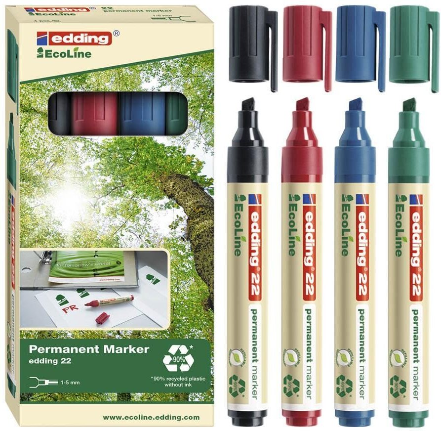 Thumbnail - edding 22 EcoLine Permanentmarker farbsortiert 1,0 - 5,0 mm - 4 Stück