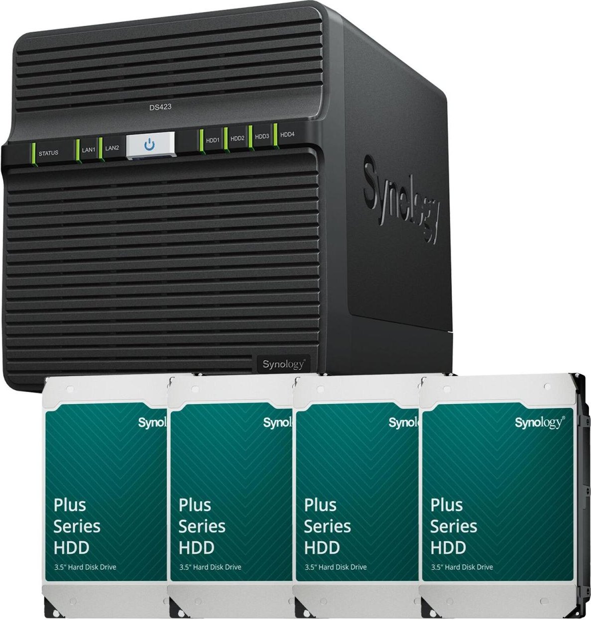 Synology DiskStation DS423 4 Einschübe NAS-Server Leergehäuse + 4x Synology Plus 3.5" SATA 6Gb/s Festplatte 12 TB (48TB)