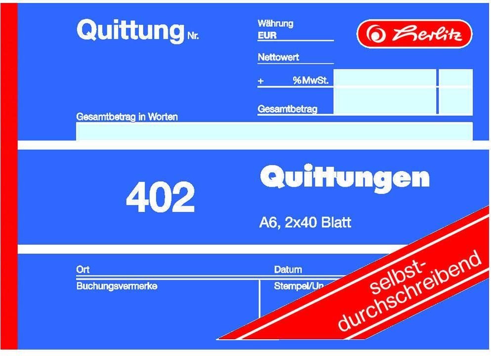 Thumbnail - herlitz Formularbuch Quittung mit MwSt. separat ausgewiesen DIN A6 quer 2x 40 Seiten