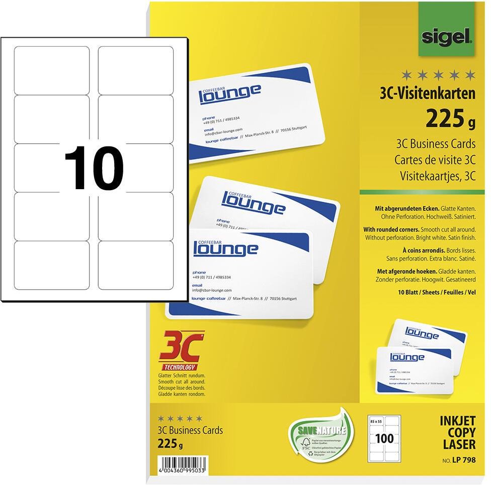 SIGEL Visitenkarten 225 g/m² satiniert hochweiß