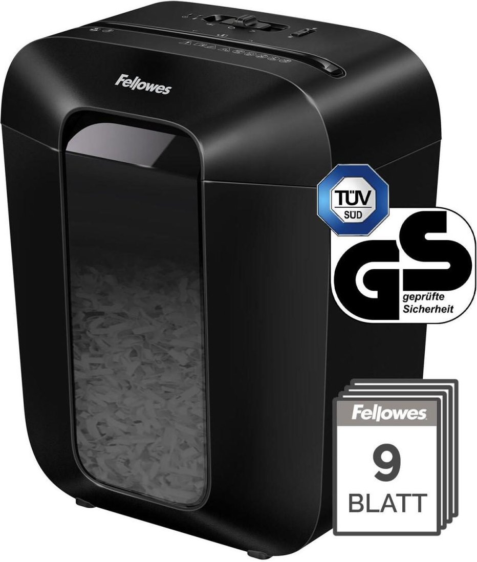 Fellowes LX50 Aktenvernichter mit Partikelschnitt bis 9 Blatt schwarz