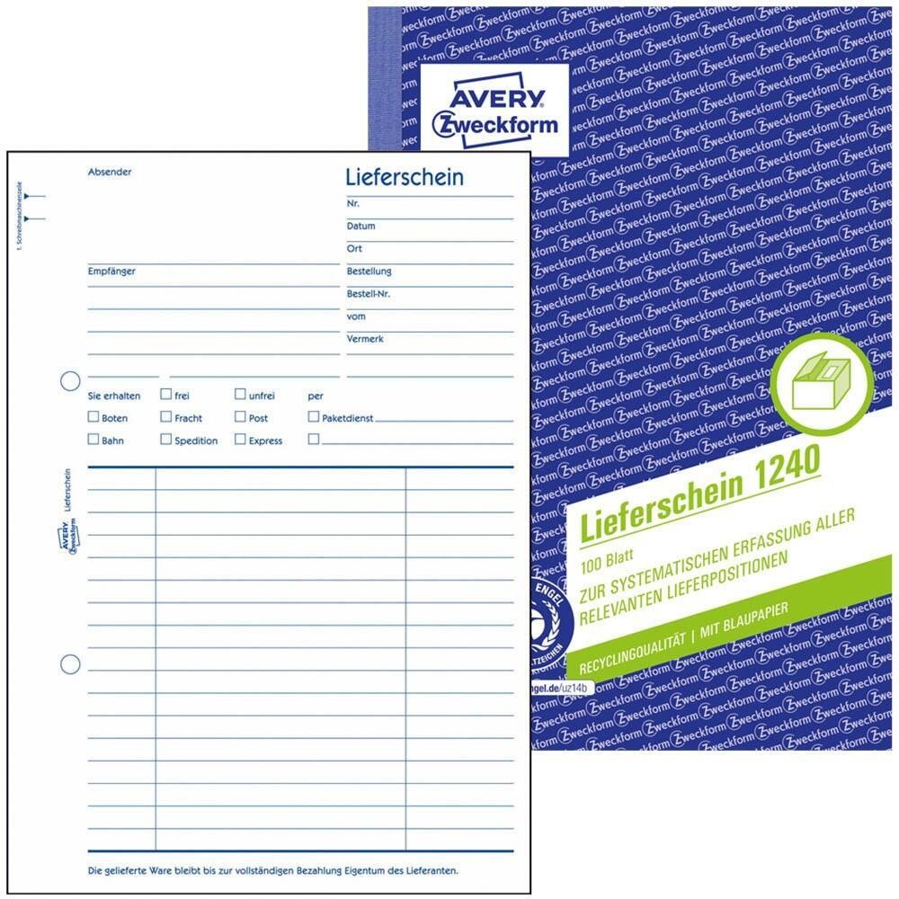 AVERY Zweckform Lieferschein Formularbuch 1240 - 1 x 100 Blatt