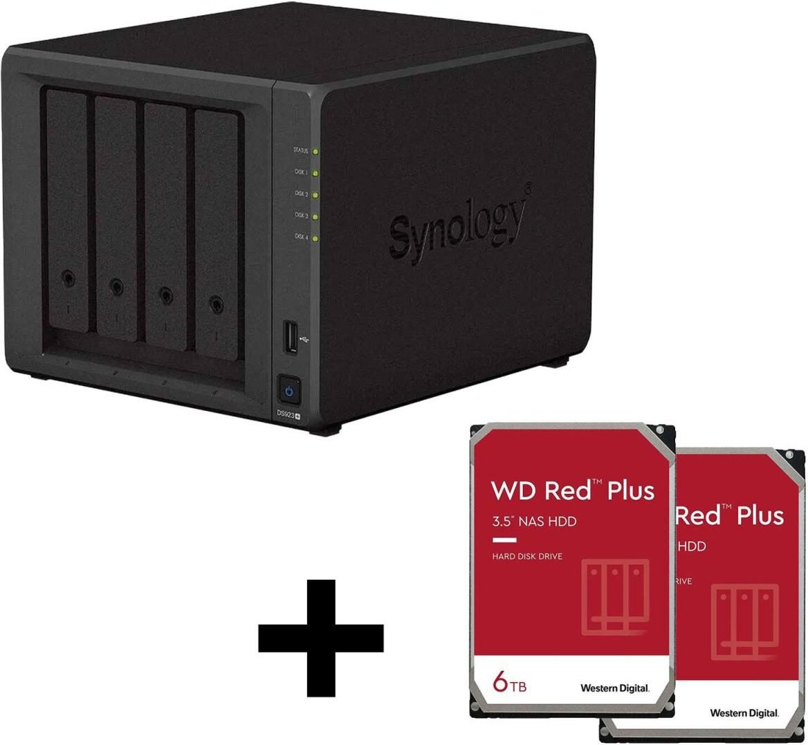 Synology DiskStation DS923+ 4 Einschübe NAS-Server Leergehäuse + 2x WD Red NAS 3.5" HDD 6TB Festplatte