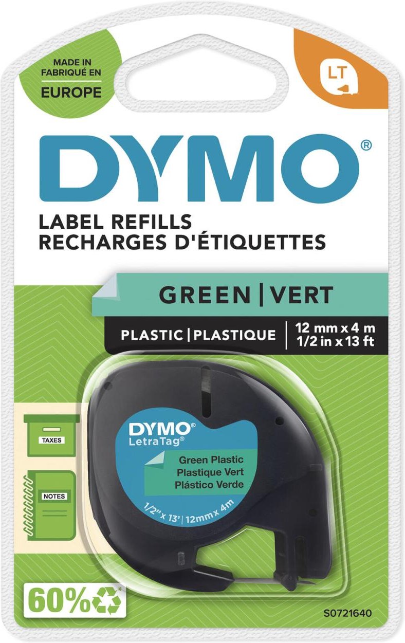 DYMO® Original Schriftband für LetraTag, Plastik - schwarz auf grün