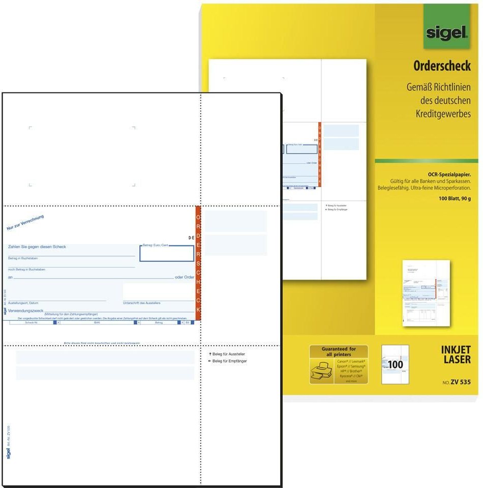 SIGEL Bankformulare SEPA-Orderscheck DIN A4 100 Seiten
