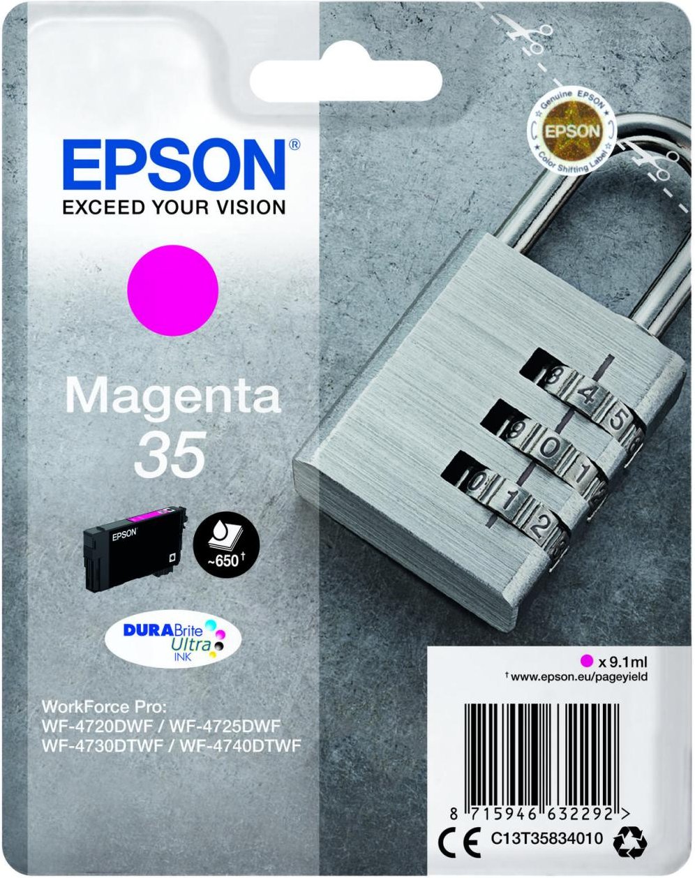 Epson Original 35 Schloss Druckerpatrone magenta 650 Seiten 9,1ml (C13T35834010)
