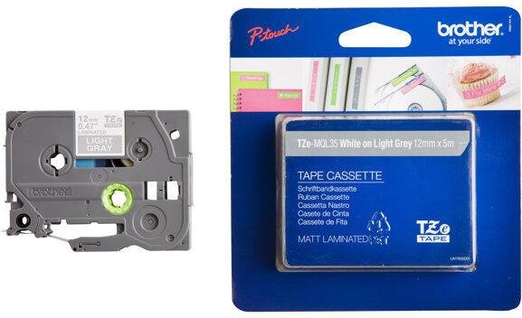 Brother TZe MQL35 - Laminiertes Band (matt) - Weiß auf Hellgrau - Rolle (1,2 cm x 5 m) - 1 Rolle(n) - für P-Touch PT-101
