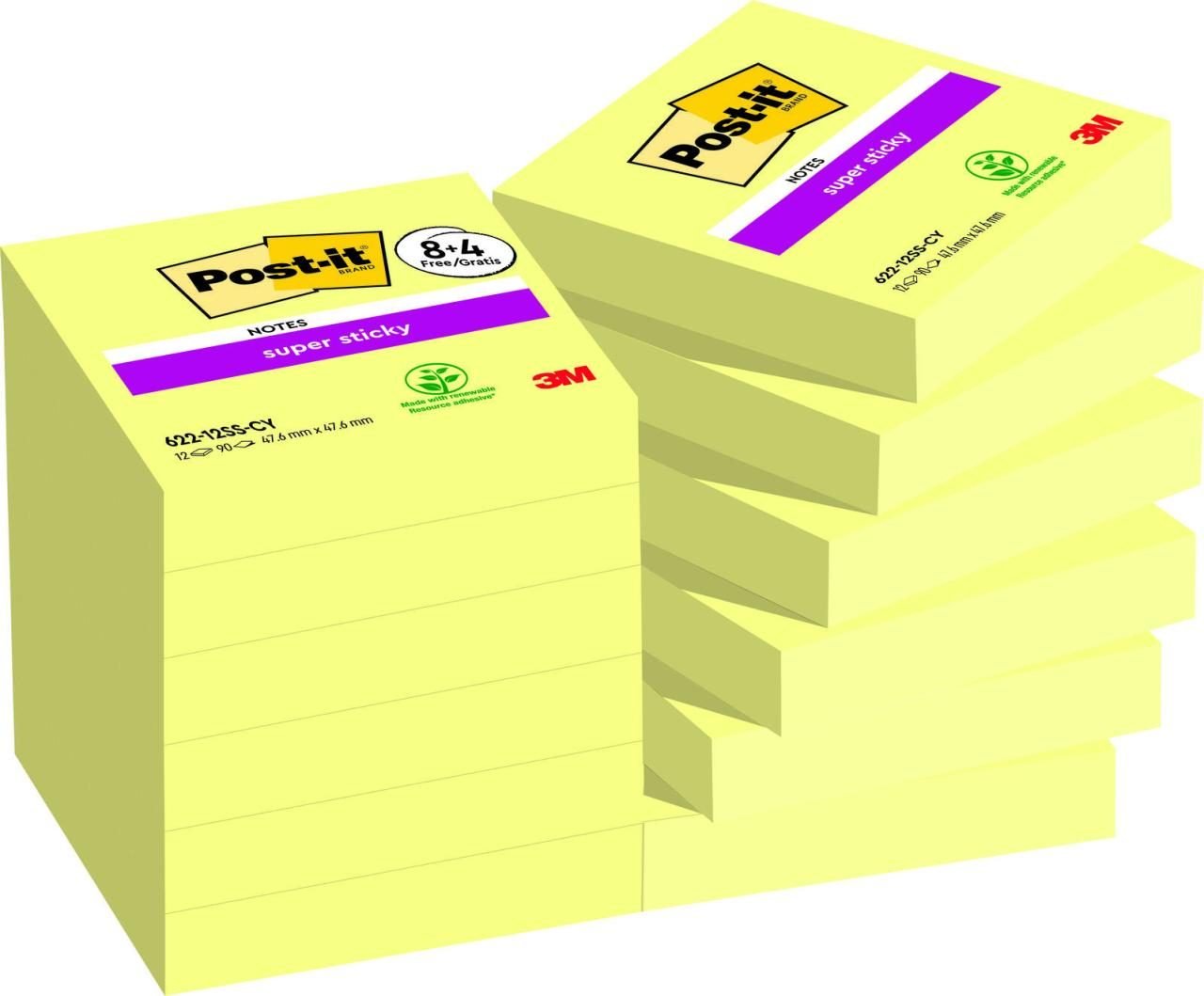 Thumbnail - Post-it® Super Sticky Notes Haftnotizen extrastark gelb 8 Blöcke + GRATIS 4 Blöcke