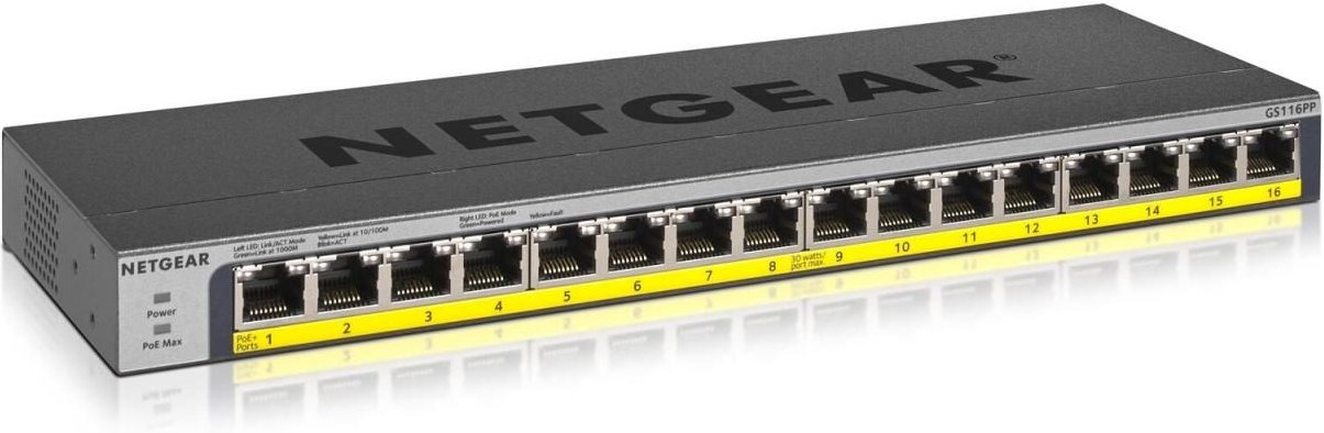 Netgear GS116PP 16-Port Gigabit PoE+ 183W Unmanaged Switch