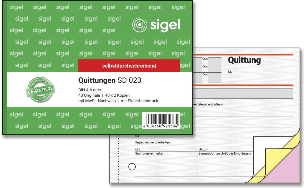 SIGEL Formularbuch Quittung, MwSt. separat ausgewiesen DIN A6 quer 3x 40 Seiten