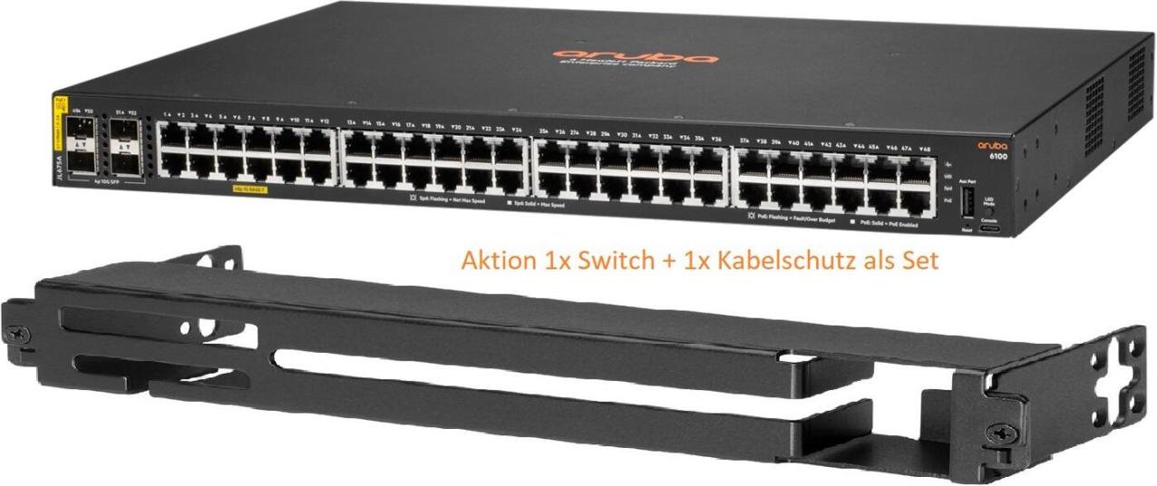 HPE Networking CX 6100 48G 4SFP+ Switch JL676A + HPE Networking X511 Kabelschutz JL742A