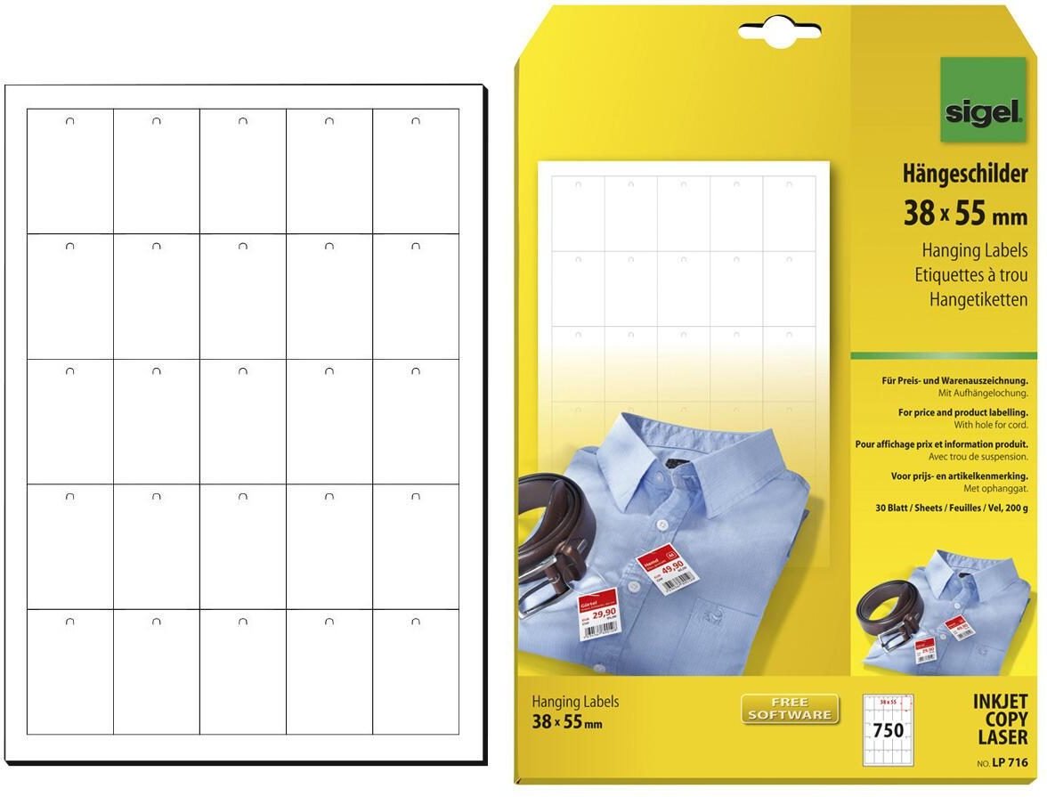 SIGEL Hängeetiketten 38,0 x 55,0 mm