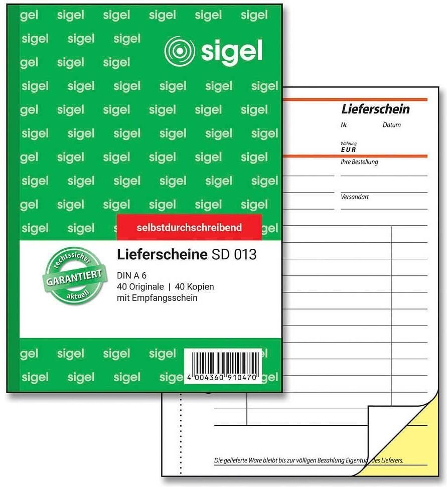 Thumbnail - sigel Lieferschein mit Empfangsschein Formularbuch SD013 - 2 x 40 Blatt