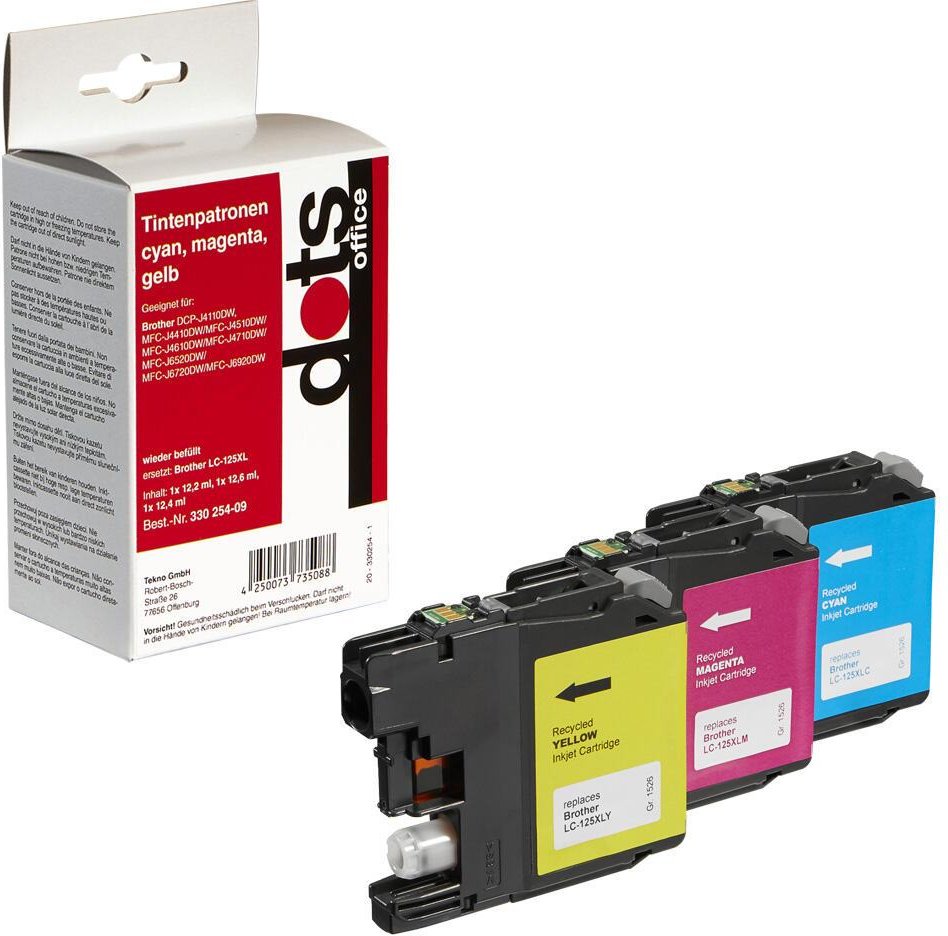 Thumbnail - dots Druckerpatronen kompatibel zu brother LC125XLRBWBP , 3er-Set cyan, magenta, gelb