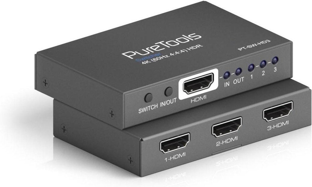 PureTools - HDMI Switcher 3x1, 4K (60Hz 4:4:4) + HDR