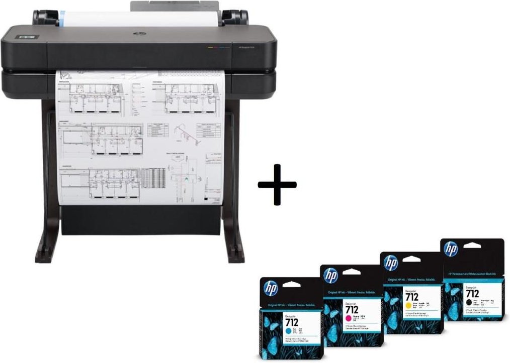 HP DesignJet T630 Tintenstrahl-Großformatdrucker inklusive zusätzlichem HP Tintenset 712