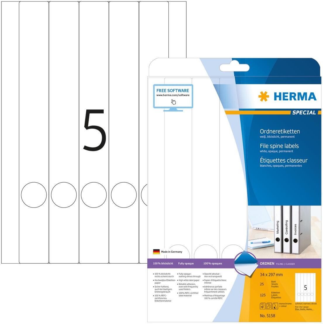 HERMA Ordneretiketten für 4.5 cm Rückenbreite 34,0 x 297,0 mm