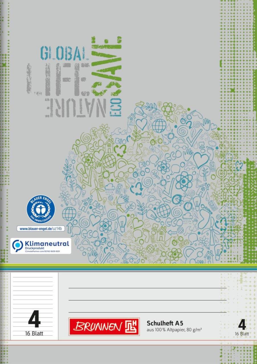 BRUNNEN Schulheft liniert DIN A5 16 Blätter