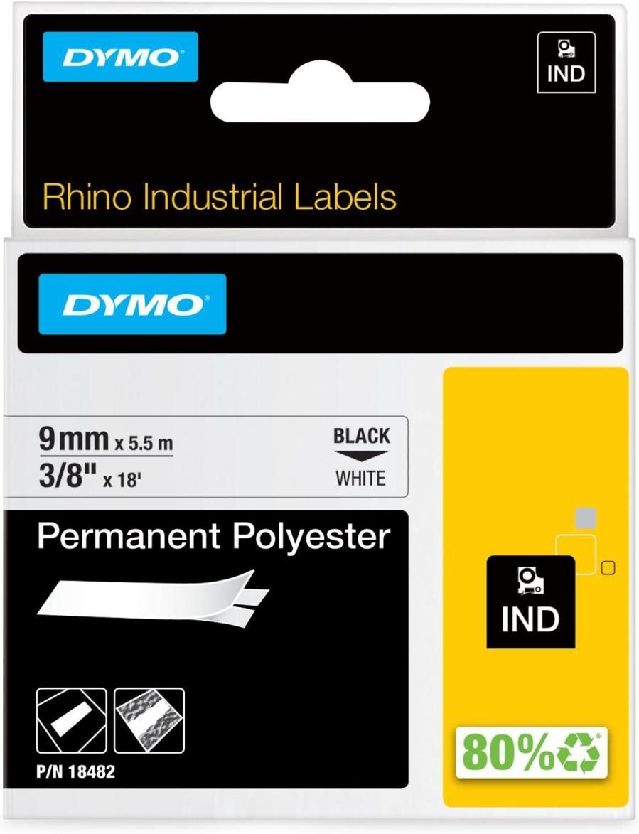 DYMO® Original IND-Schriftband für Rhino, Permanent Polyester - schwarz auf weiss
