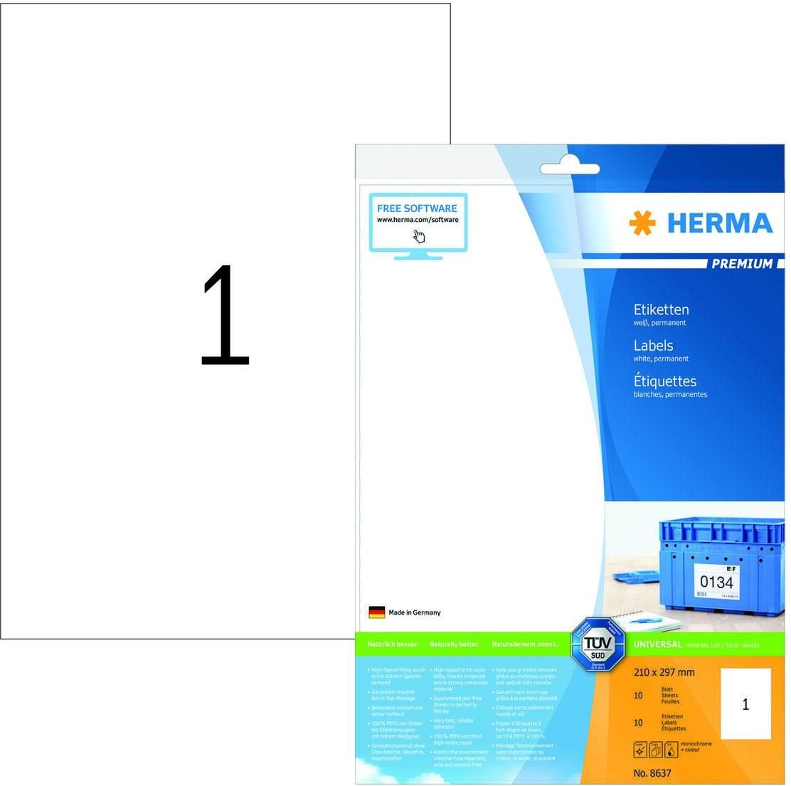 HERMA Etiketten 8637 weiß 210,0 x 297,0 mm