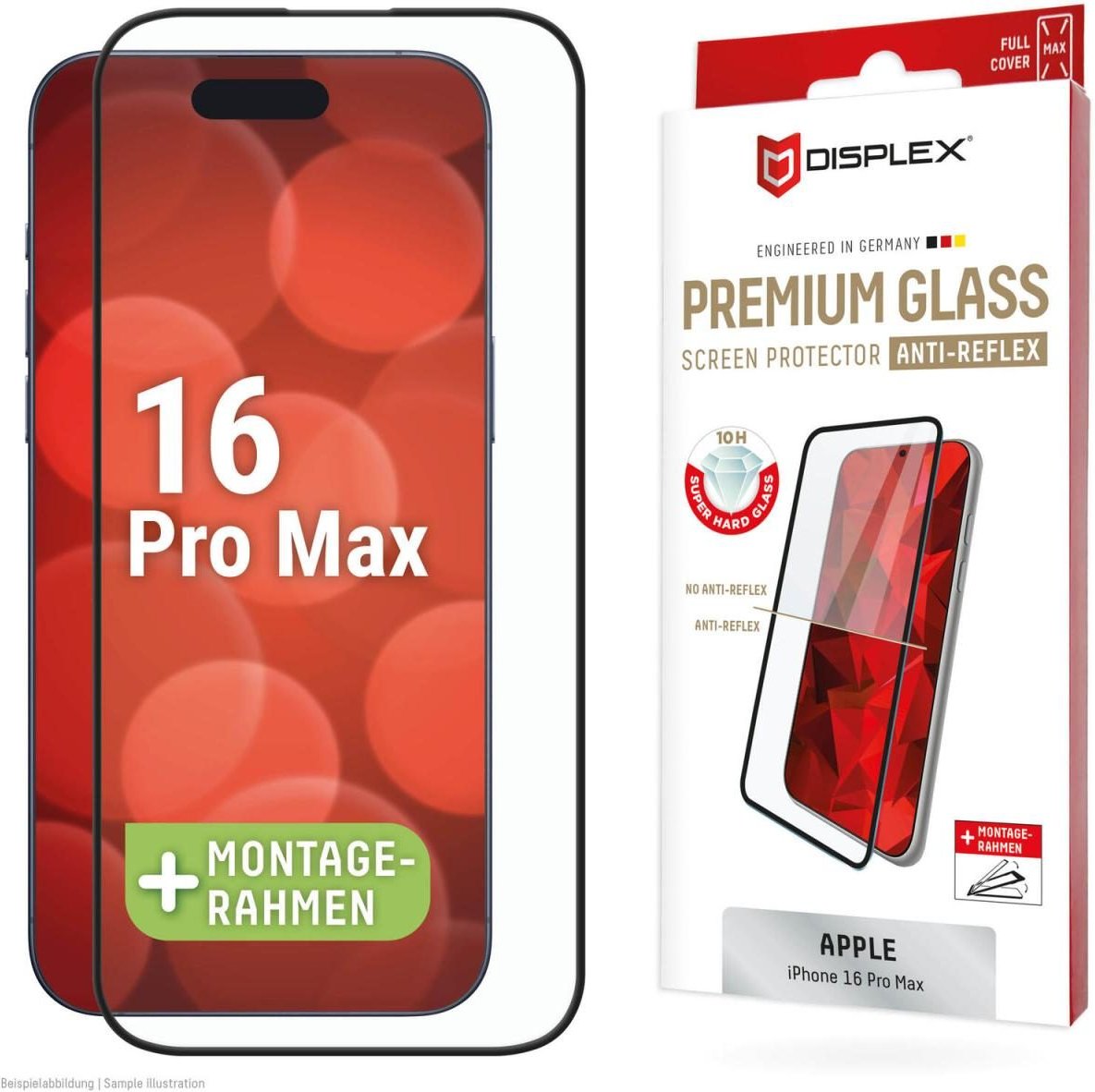 DISPLEX Premium Anti-Reflex Panzerglas (super-entspiegelt, FC, 10H) für Apple iPhone 16 Pro Max