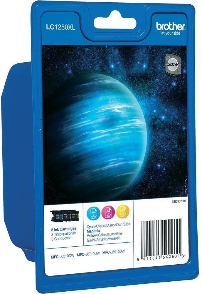 Brother Original LC-1280XL Druckerpatronen 3er Multipack C/M/Y 3.600 Seiten (LC1280XLRBWBPDR)