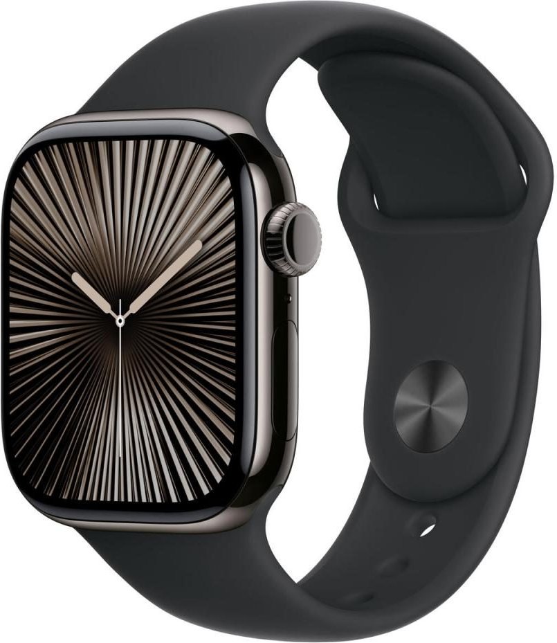 Apple Watch Series 10 Titan Schiefer (GPS + Cellular) 42mm (Sportarmband schwarz) S/M