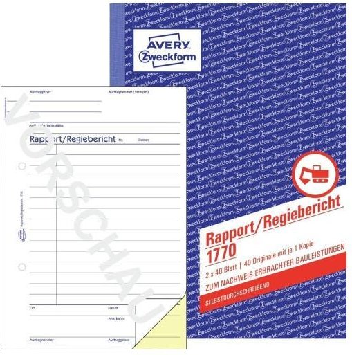Thumbnail - Avery Zweckform Rapport/Regiebericht A5 - 2x 40 Blatt