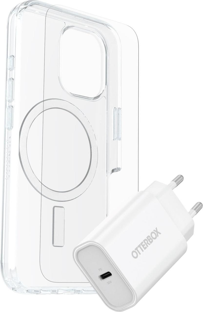 OtterBox KIT Apple iPhone 16 (Symmetry Clear MagSafe / Premium Glass / EU USB-C Wall Charger 30W - white)