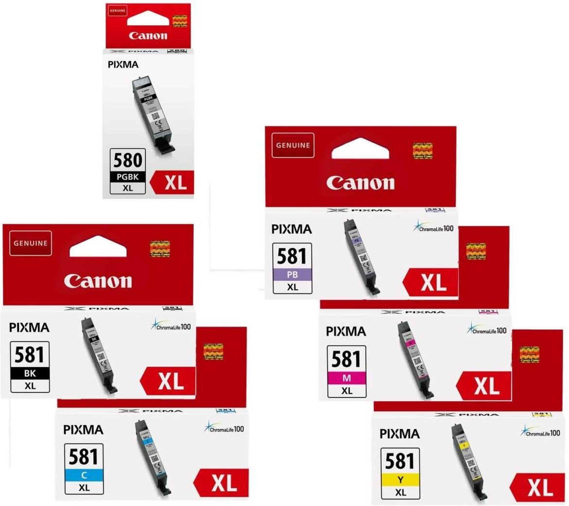 Canon Original PGI-580XL PGBK + CLI-581XL Druckerpatronen 6er-Multipack - BK/C/PB/M/Y/BK