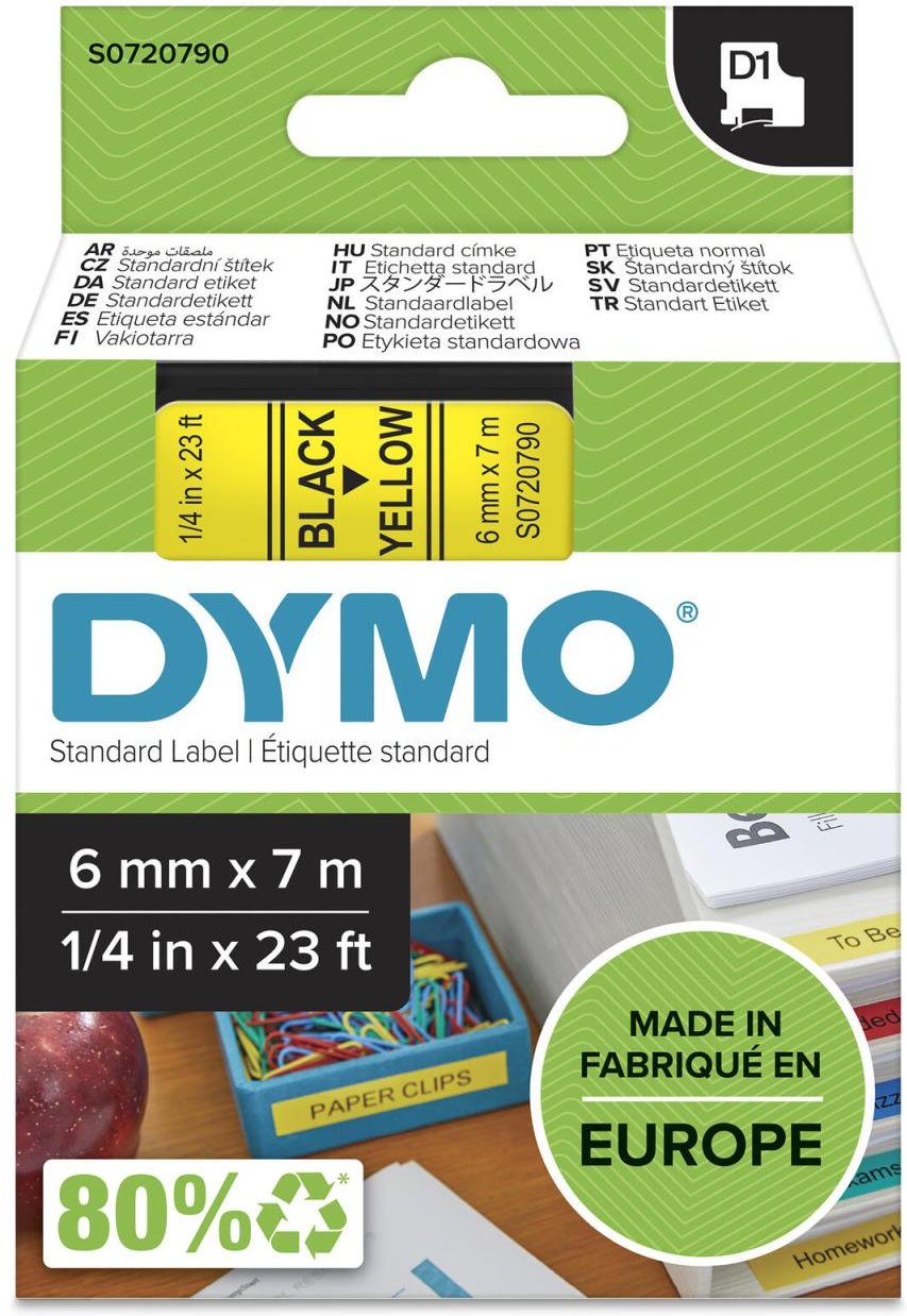 DYMO® Original D1-Schriftband für LabelManager™ 6mm x 7m - Polyester, wieder ablösbar - schwarz auf gelb