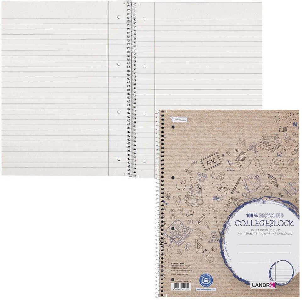 Thumbnail - LANDRÉ® Collegeblock Recycling liniert DIN A4 Rand links