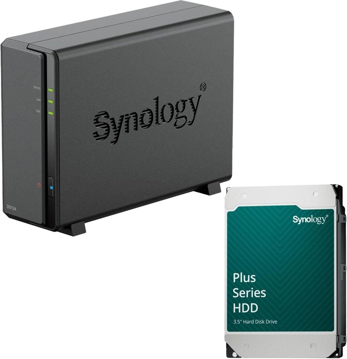 Synology DiskStation DS124 1 Einschub NAS-Server Leergehäuse + 1x Synology Plus 3.5" SATA 6Gb/s Festplatte 12 TB