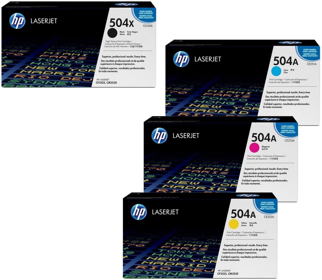 HP Original 504A Toner 4er Set schwarz XL, cyan, magenta, gelb