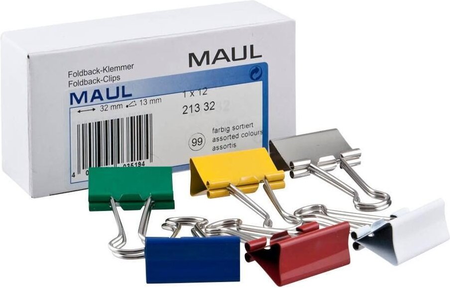 Thumbnail - MAUL Foldbackklammern farbsortiert 3,2 cm - 12 Stück