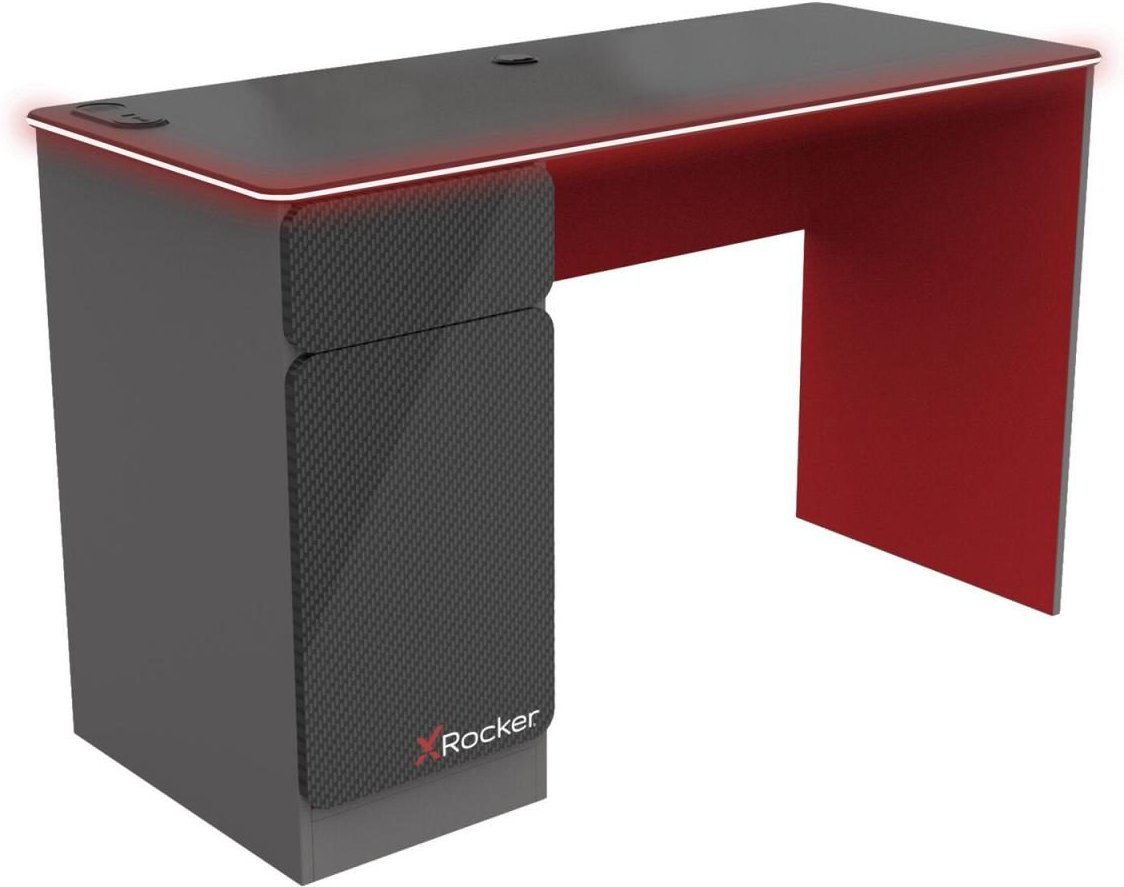 X Rocker Carbon-Tek Gaming Schreibtisch mit LED-Beleuchtung & Wireless Charging Ladepad - grau/rot